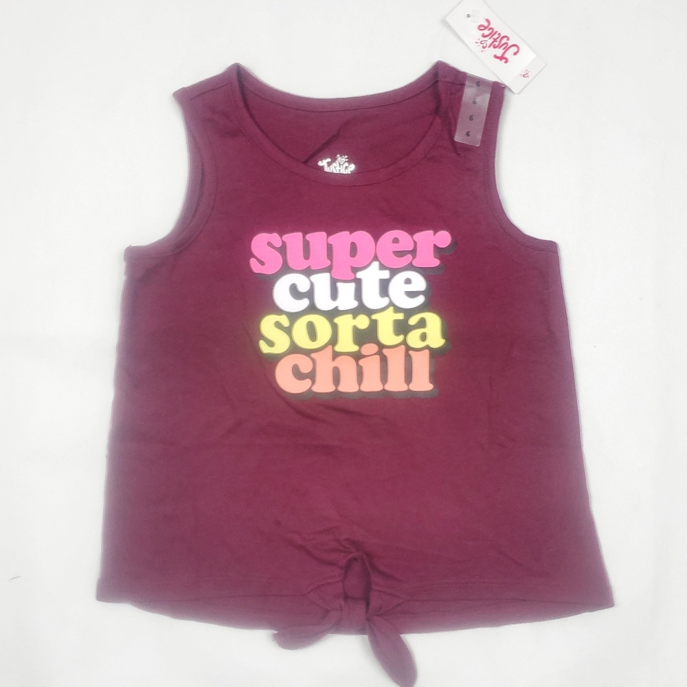 Justice Girl's Tank Top "Super Cute Sorta Chill" Burgundy Size 6 NWT